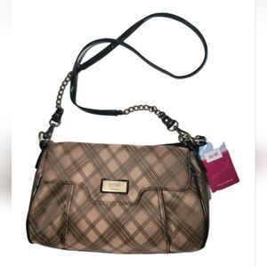 Gigi Hill Purse Shoulder Bag Plaid Brown Black Chain Strap Crossbody Tote NWT